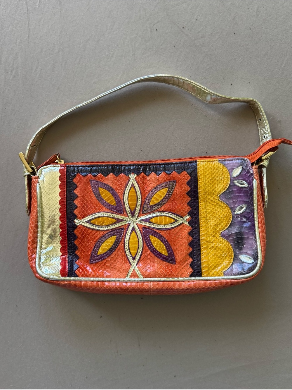 Vintage Braccialini Snakeskin Patchwork Clutch Handbag